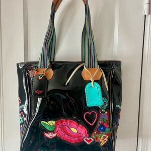 Consuela Black Tote with Colorful Embroidery